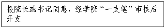 文本框:报院长或书记同意，经学院“一支笔”审核后开支